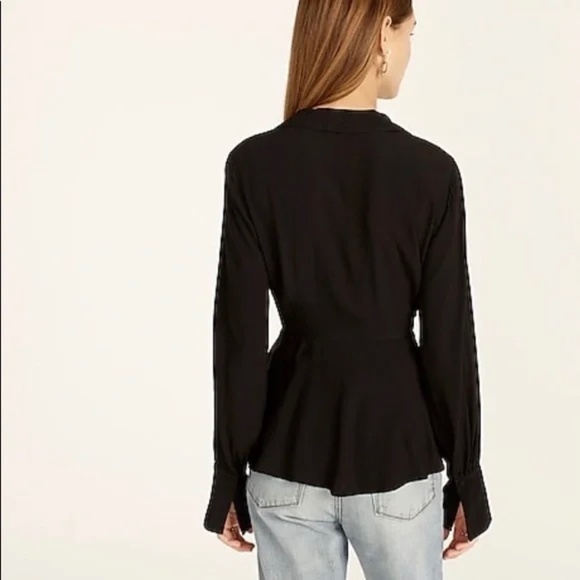 J. CREW Top Blouse Drapey Crepe Wrap Dressy Viscose Holiday Black Size 6 - Picture 4 of 6